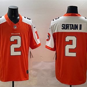 Men's Denver Broncos #2 Patrick Surtain II Orange White 2024 F.U.S.E. V2 Throwback Vapor Limited Alternate Stitched Jersey