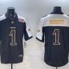 Men's Philadelphia Eagles #1 Jalen Hurts Black Gold 2025 Super Bowl LIX Patch New F.U.S.E. Vapor Untouchable Limited Football Stitched Jersey