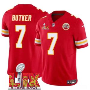 Men's Kansas City Chiefs #7 Harrison Butker Red 2025 Super Bowl LIX Patch F.U.S.E. Jersey