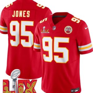 Men's Kansas City Chiefs #95 Chris Jones Red 2025 Super Bowl LIX Patch F.U.S.E. Jersey