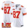 Men's Kansas City Chiefs #87 Travis Kelce White 2025 Super Bowl LIX Patch F.U.S.E. Jersey