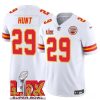Men's Kansas City Chiefs #29 Kareem Hunt White 2025 Super Bowl LIX Patch F.U.S.E. Jersey