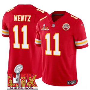 Men's Kansas City Chiefs #11 Carson Wentz Red 2025 Super Bowl LIX Patch F.U.S.E. Jersey