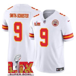 Men's Kansas City Chiefs #9 JuJu Smith-Schuster White 2025 Super Bowl LIX Patch F.U.S.E. Jersey