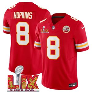 Men's Kansas City Chiefs #8 DeAndre Hopkins Red 2025 Super Bowl LIX Patch F.U.S.E. Jersey