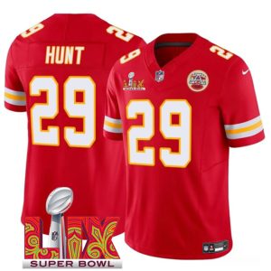 Men's Kansas City Chiefs #29 Kareem Hunt Red 2025 Super Bowl LIX Patch F.U.S.E. Jersey
