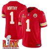 Men's Kansas City Chiefs #1 Xavier Worthy Red 2025 Super Bowl LIX Patch F.U.S.E. Jersey