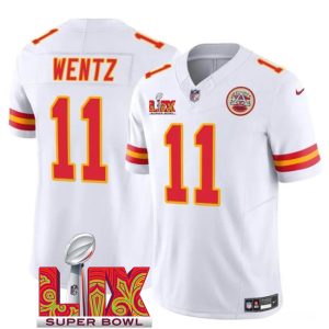 Men's Kansas City Chiefs #11 Carson Wentz White 2025 Super Bowl LIX Patch F.U.S.E. Jersey