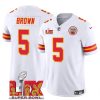 Men's Kansas City Chiefs #5 Hollywood Brown White 2025 Super Bowl LIX Patch F.U.S.E. Jersey