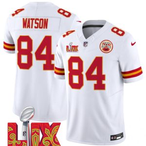 Men's Kansas City Chiefs #84 Justin Watson White 2025 Super Bowl LIX Patch F.U.S.E. Jersey
