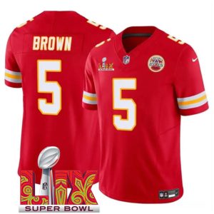 Men's Kansas City Chiefs #5 Hollywood Brown Red 2025 Super Bowl LIX Patch F.U.S.E. Jersey