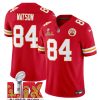 Men's Kansas City Chiefs #84 Justin Watson Red 2025 Super Bowl LIX Patch F.U.S.E. Jersey