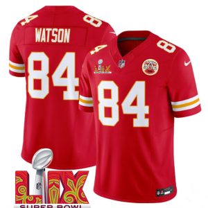 Men's Kansas City Chiefs #84 Justin Watson Red 2025 Super Bowl LIX Patch F.U.S.E. Jersey