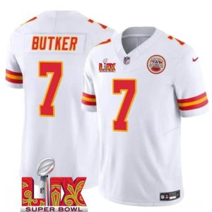 Men's Kansas City Chiefs #7 Harrison Butker White 2025 Super Bowl LIX Patch F.U.S.E. Jersey