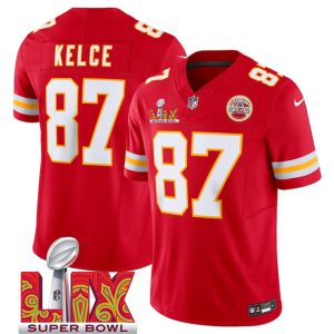 Men's Kansas City Chiefs #87 Travis Kelce Red 2025 Super Bowl LIX Patch F.U.S.E. Jersey
