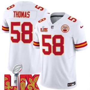 Men's Kansas City Chiefs #58 Derrick Thomas White 2025 Super Bowl LIX Patch F.U.S.E. Jersey