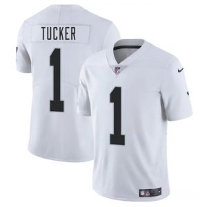Men's Las Vegas Raiders #1 Tre Tucker White 2025 Jersey