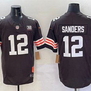 Men's Cleveland Browns #12 Shedeur Sanders Brown 2025 Draft F.U.S.E. With Jim Brown Memorial & Home Patch Jersey
