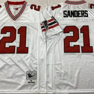 Men's Atlanta Falcons #21 Deion Sanders White Throwback Stitched Football Jersey