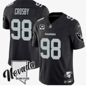 Men's Las Vegas Raiders #98 Maxx Crosby Black 2024 F.U.S.E With Nevada Silver Stat Patch And 3-Star C Patch Stitched Football Jersey