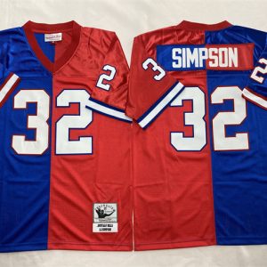 Men's Buffalo Bills #32 O.J. Simpson Blue Red Splite Throwback Stitched Jersey