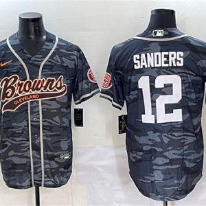 Men's Cleveland Browns #12 Shedeur Sanders Gray Camo With Patch Cool Base Stitched Baseball Jersey