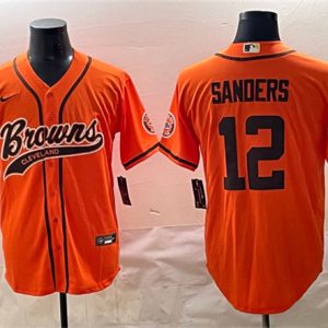 Men's Cleveland Browns #12 Shedeur Sanders Orange With Patch Cool Base Stitched Baseball Jersey