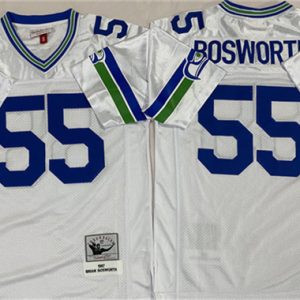 Men's Seattle Seahawks #55 Brian Bosworth White Throwback Football Stitched Jersey