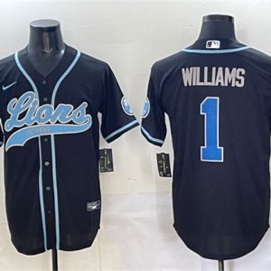 Men's Detroit Lions #1 Jameson Williams Black Stitched Baseball Jersey