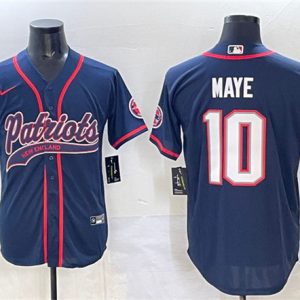 Men's New England Patriots #10 Drake Maye Navy With Path Cool Base Stitched Baseball Jersey