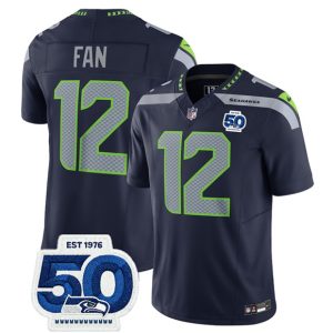 Men's Seattle Seahawks #12 Fan Navy 2025 F.U.S.E. 50th Anniversary Patch Jersey