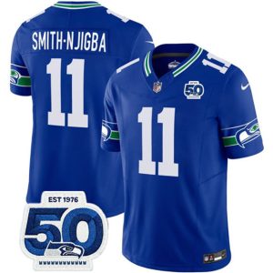 Men's Seattle Seahawks #11 Jaxon Smith-Njigba 2025 F.U.S.E 50th Anniversary Patch Throwback Jersey