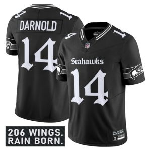 Men's Seattle Seahawks #14 Sam Darnold Black 2025 F.U.S.E. 'Gothic Rain City Shadows Edition' Jersey
