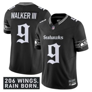 Men's Seattle Seahawks #9 Kenneth Walker III Black 2025 F.U.S.E. 'Gothic Rain City Shadows Edition' Jersey