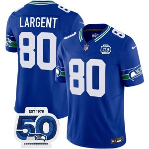 Men's Seattle Seahawks #80 Steve Largent Royal 2025 F.U.S.E 50th Anniversary Patch Throwback Jersey