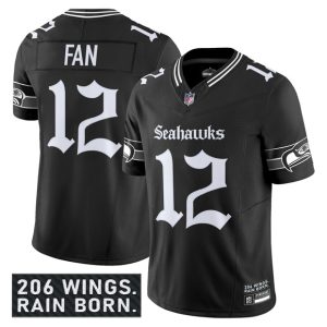 Men's Seattle Seahawks #12 Fan Black 2025 F.U.S.E. 'Gothic Rain City Shadows Edition' Jersey