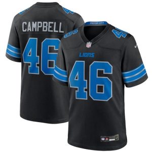Men's Detroit Lions #46 Jack Campbell Black 2nd Alternate Game Jersey