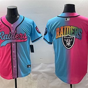 Men's Las Vegas Raiders Team Big Logo Pink Blue  Jersey