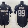 Men's Las Vegas Raiders #89 Brock Bowers Black With Nevada Silver Stat Patch And 65th Anniversary Patch 3-Star C Patch Stitched Baseball Jersey