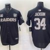 Men's Las Vegas Raiders #34 Bo Jackson Black With Nevada Silver Stat Patch And 65th Anniversary Patch 3-Star C Patch Stitched Baseball Jersey