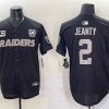 Men's Las Vegas Raiders #2 Ashton Jeanty Black With Nevada Silver Stat Patch And 65th Anniversary Patch 3-Star C Patch Stitched Baseball Jersey