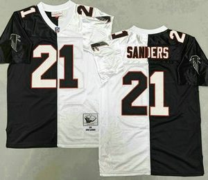 Men's Atlanta Falcons #21 Deion Sanders Black White Split 1992 Throwback Jersey