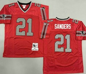 Men's Atlanta Falcons #21 Deion Sanders Red Grey 1992 Throwback Jersey
