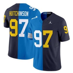 Men's Detroit Lions #97 Aidan Hutchinson Blue Navy Split F.U.S.E. Jersey
