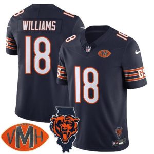 Men's Chicago Bears #18 Caleb Williams Navy F.U.S.E. With Illinois and VMH Patch Limited Football Stitched Jersey