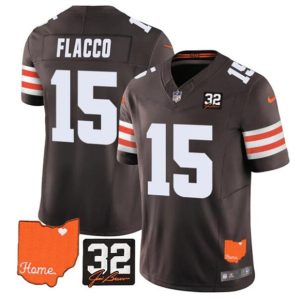 Men's Cleveland Browns #15 Joe Flacco Brown 2025 F.U.S.E. With Jim Brown Memorial & Home Patch Jersey