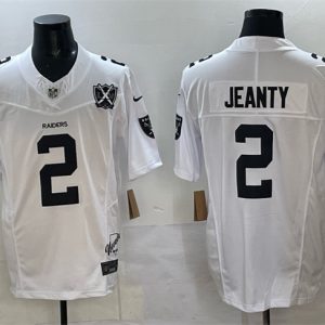 Men's Las Vegas Raiders #2 Ashton Jeanty White 2025 Draft F.U.S.E. With Nevada Silver Stat Patch And 65th Anniversary Patch Stitched Football Jersey