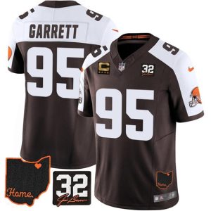 Men's Cleveland Browns #95 Myles Garrett Brown Alternate 2025 F.U.S.E. 4-Star C Patch With Jim Brown Memorial & Home Patch Jersey